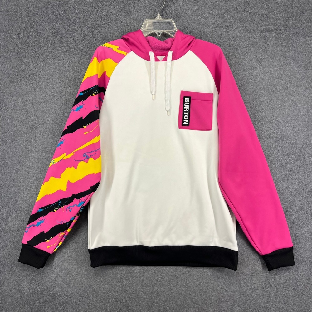 Burton Hoodie Large White Pink 90s Surfwear Snowboard Performance Pullover